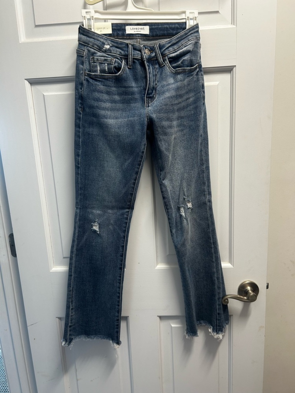 Lovervet Women's Cropped Distressed Straight Jeans in Dark Wash